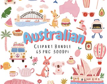 Aquarel Australische clipartbundel: Australische dieren en monumenten 63 png 300 dpi digitale download