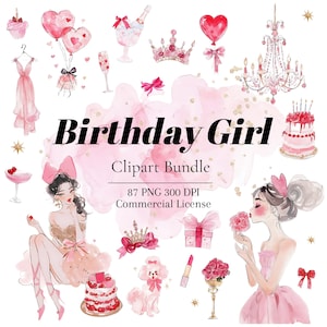 Birthday Girl's Dream: Elegantes Clipart-Bundle für feierliche Dekorationen und Einladungen | PNG-Dateien