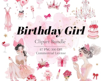 Birthday Girl's Dream: Elegant Clipart Bundle for Celebratory Decor & Invitations | PNG Files