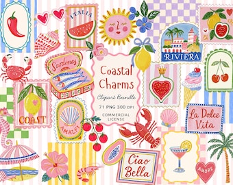 Mediterranean Coastal Clipart Bundle, Italian Summer PNG, Commercial Use
