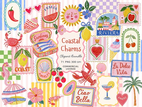 Mediterranean Coastal Clipart Bundle, Italian Summer PNG, Commercial Use