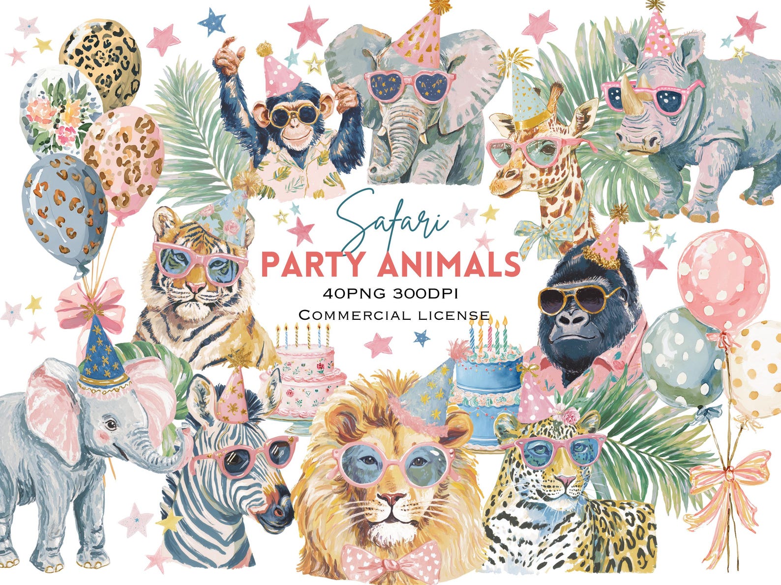 Safari Animals Party Clipart Bundle – Watercolor Jungle Birthday ...