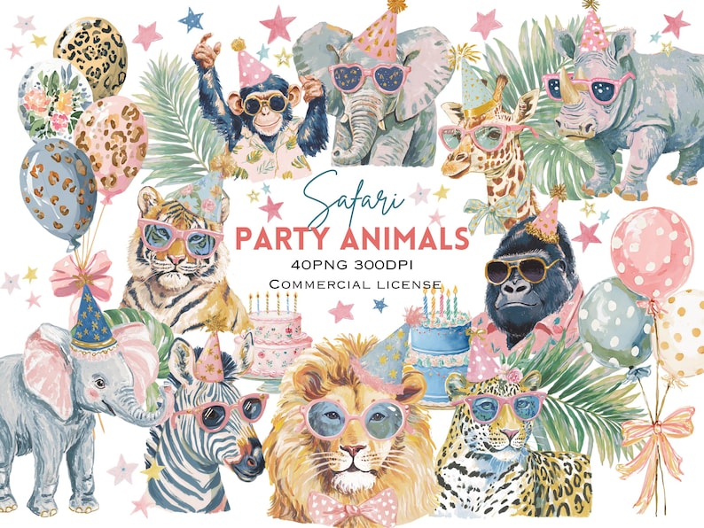 Safari Animals Party Clipart Bundle – Watercolor Jungle Birthday ...