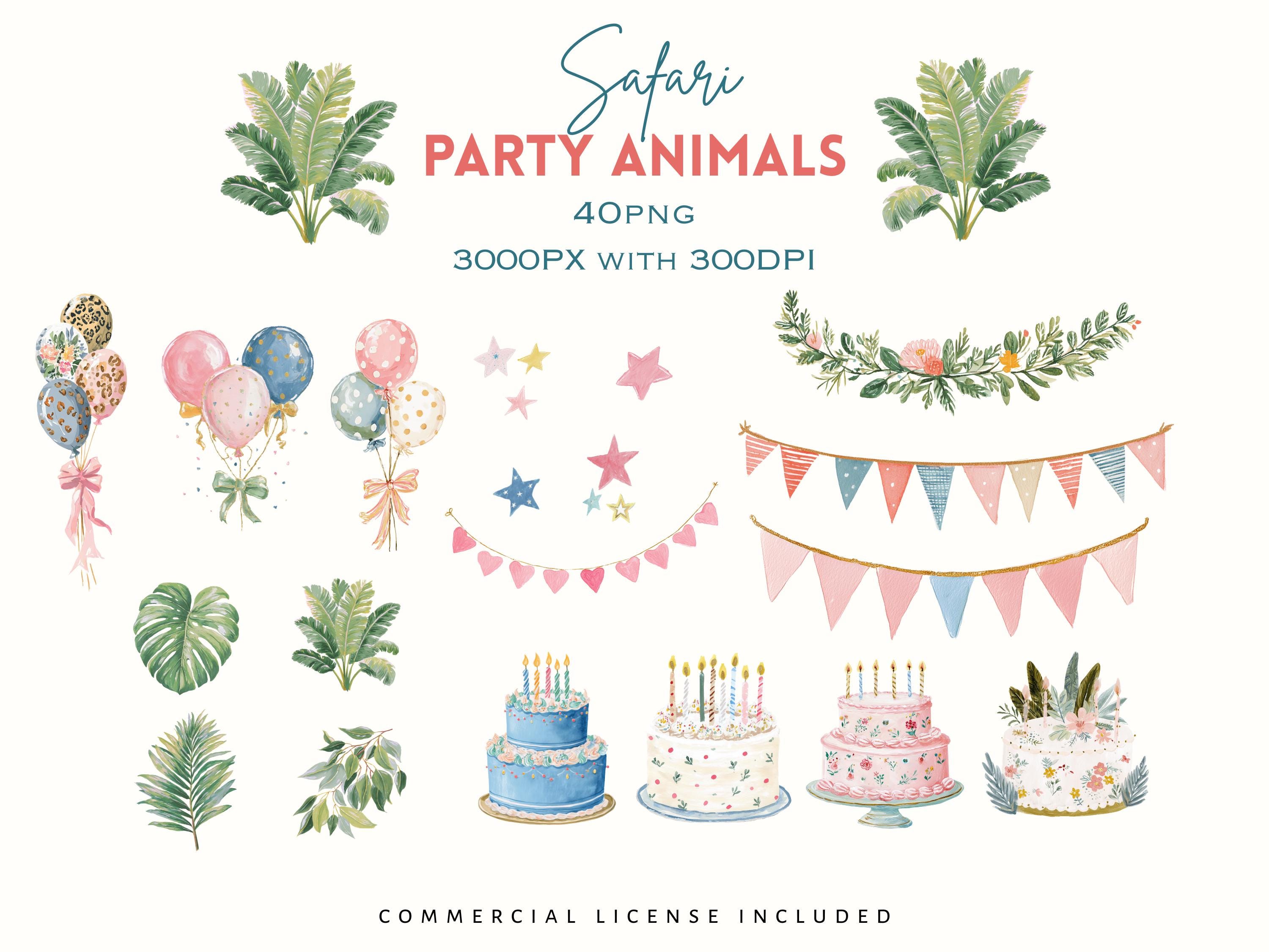 Safari Animals Party Clipart Bundle – Watercolor Jungle Birthday ...