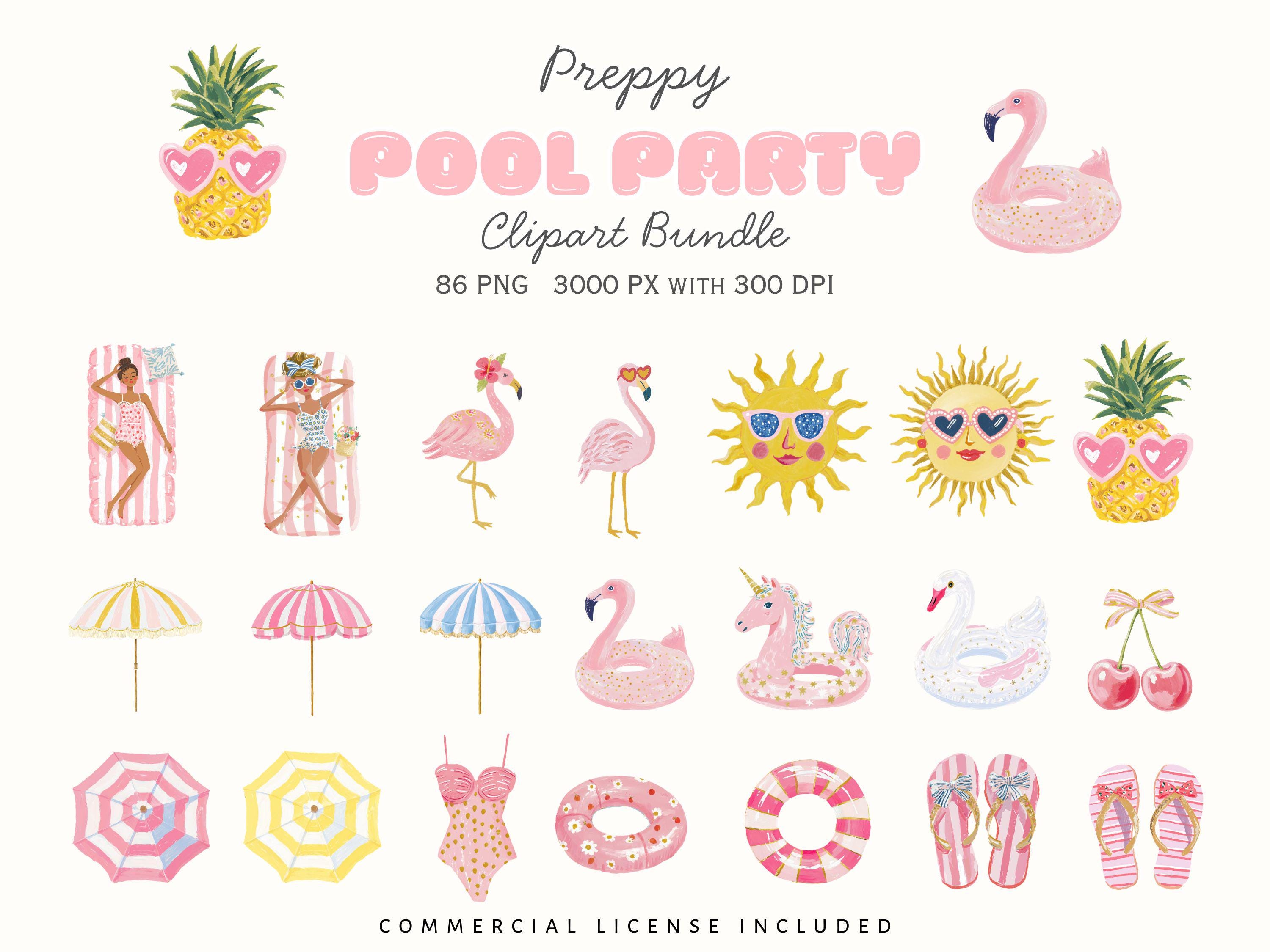 Preppy Pool Party Clipart Bundle, Pink Summer PNG (300DPI) - Etsy