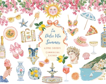 La Dolce Vita Summer Clipart Bundle, Italian Summer PNG, Commercial Use, 300DPI