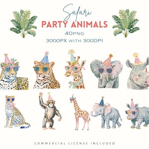 Safari Animals Party Clipart Bundle – Watercolor Jungle Birthday ...