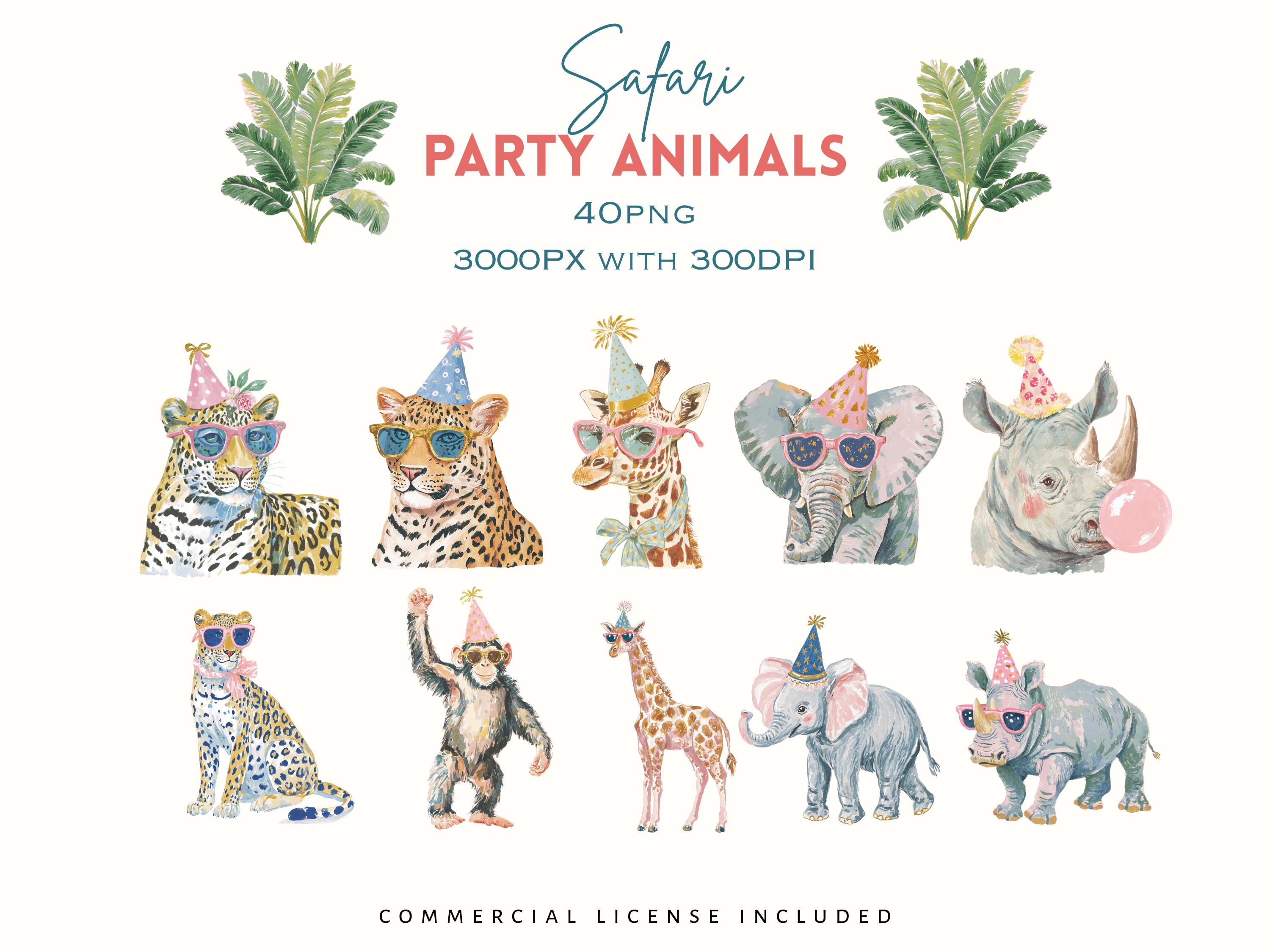 Safari Animals Party Clipart Bundle – Watercolor Jungle Birthday ...