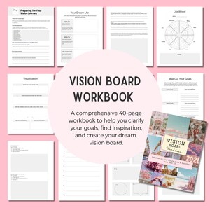 Vision Exercise Worksheet 2026 Pink Vision Board Kit: 350+ Elements, Images, Stickers, and Canva ...