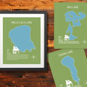 MN Lake Map Poster: Custom Minnesota Lake Wall Art, Home & Cabin Gift, Typography, State Map, Print, Fish List, Artwork, Digital Download