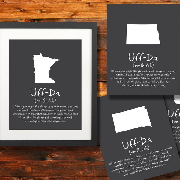 Uff-Da MN State Phrase Poster: Midwest & Norwegian sayings, Wall Art, Silhouette, Digital, Print, Typography, Artwork - INSTANT DOWNLOAD