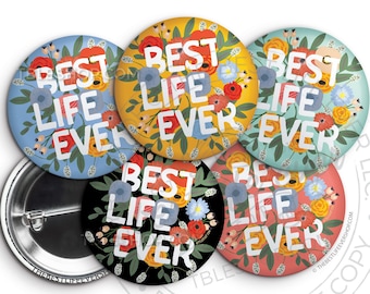 Best Life Ever Floral Block Letter Button Pin Set - Button Pins - jw gifts - jw pioneer - jw gifts