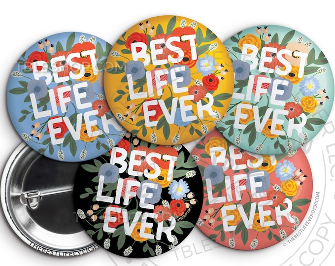 Best Life Ever Floral Block Letter Button Pin Set - Button Pins - jw gifts - jw pioneer - jw gifts