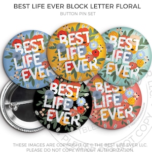 Best Life Ever Floral Block Letter Button Pin Set - Button Pins - jw gifts - jw pioneer - jw gifts