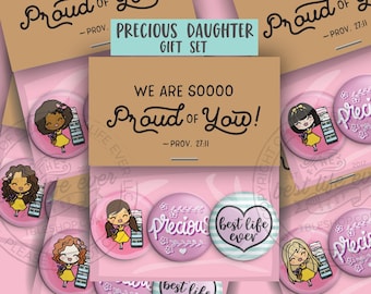 Precious Daughter Button Pins Gift Set