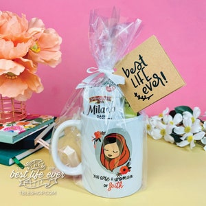 JW Pioneer Woman of Faith Hug In A Mug Gift Set Edible Treats, Coffee, Tea 5 Piece Set jw ministry jw pioneer gifts zoom party image 1