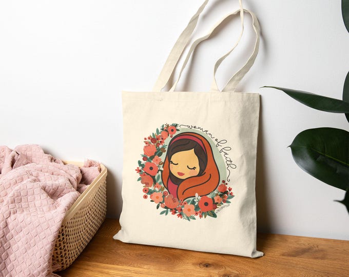 Woman Who Fears Jehovah tote bag | scripture typography, floral matryoshka illustration