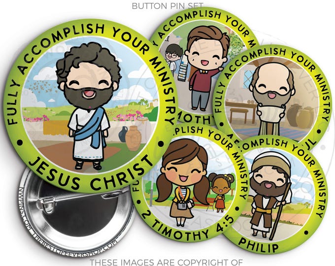 Fully Accomplish Your Ministry Pioneer School Button Pin Set EVANGELIZERS - jw gifts - pioneer - best life ever, gifts for pioneers