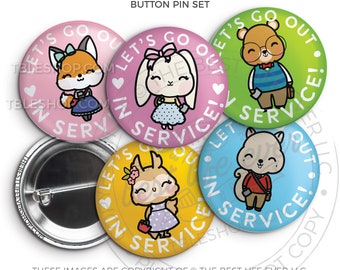 Let's Go In Service - Animal Friends Button Pin Set - best life ever  - jw gifts - jw pioneer - gifts for pioneers - gifts for kids