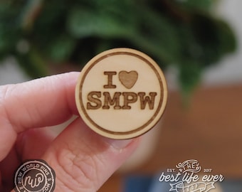 I Love SMPW Laser Engraved Wood Lapel Pin