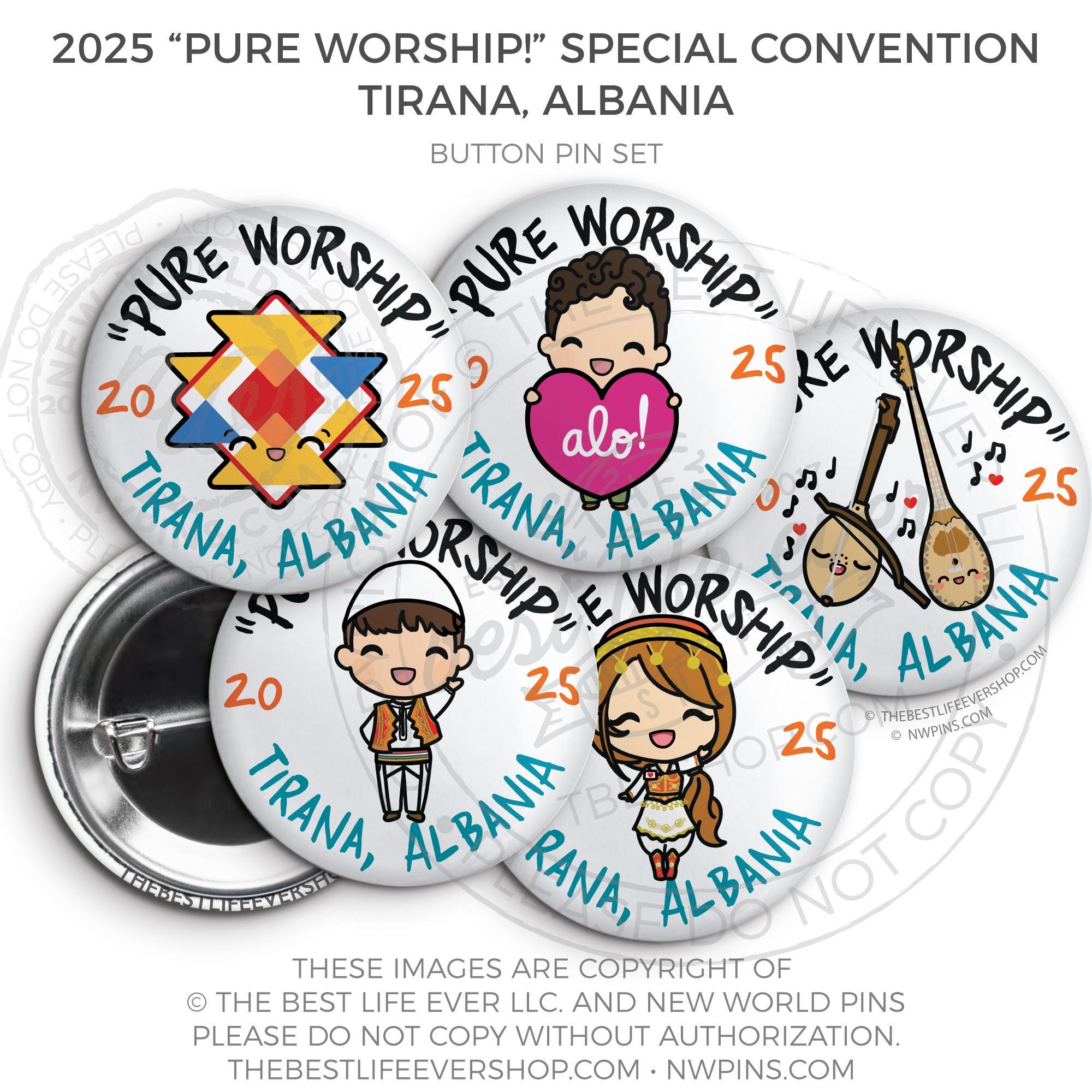 Tirana, ALBANIA 2025 Pure Worship 2025 Special Convention Button Pins PARTY PACK jw gifts
