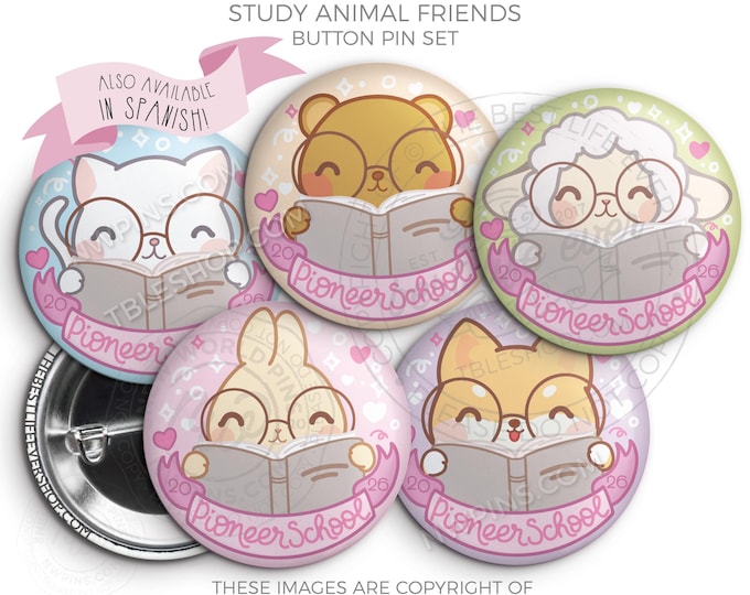 2026 Pioneer School Button Pin Set - Study Animal Friends