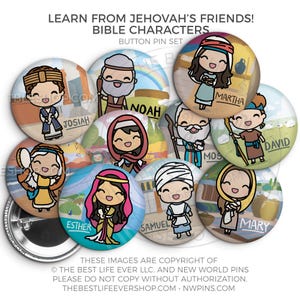 Bibel Charakter Freunde Button Pin Set - best life ever - Geschenk für Zeugen - Geschenk für Kinder, Geschenk für Kinder
