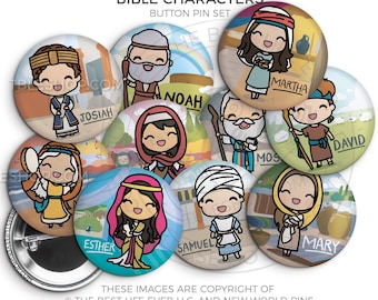 Bible Character Friends Button Pin Set