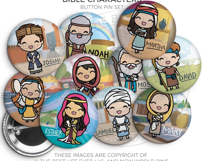Bible Character Friends Button Pin Set