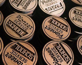 Laser Engraved Wood Lapel Pin - Witnessing Cart