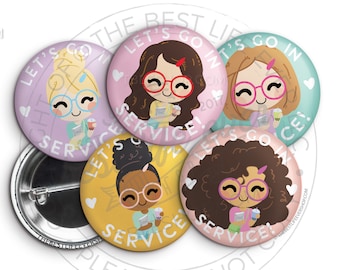 Service Friends Let's Go in Service Button Pin Set - gifts for sisters, jw gifts, best life ever, pioneer gifts