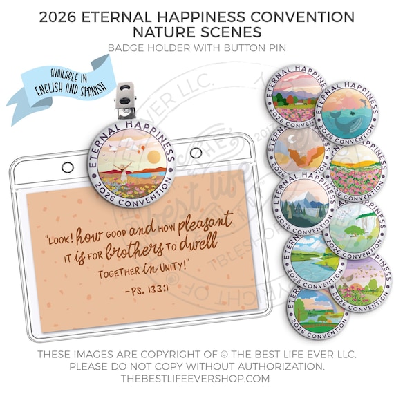 2026 Eternal Happiness Convention Badge Holder with Button Pin - NATURE SCENES