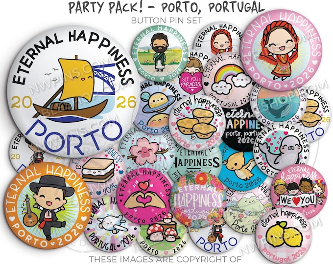 Eternal Happiness 2026 International Convention Button Pins Porto PORTUGAL - PARTY PACK! jw convention gifts