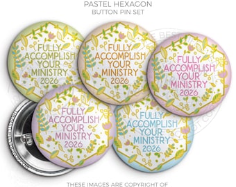 2026  Pioneer School Button Pin Set - PASTEL FLORAL HEXAGON