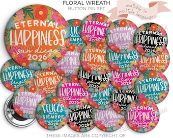 Eternal Happiness 2026 International Convention Button Pin FLORAL WREATH - jw gifts, jw org, best life ever, convention gifts