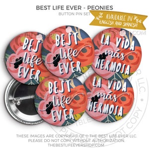 Best Life Ever PEONIES FLORAL Button Pin Set -  - jw gifts - jw pioneer - gifts for pioneers - gifts for sisters