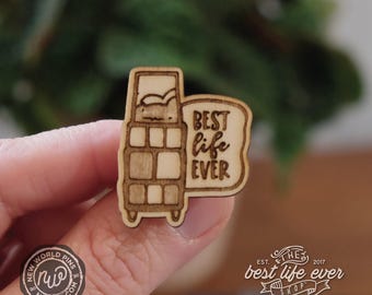 Best Life Ever Witnessing Cart Laser Engraved Wood Lapel Pin