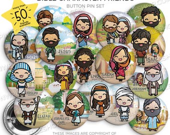 Bible Character Friends Button Pin Set