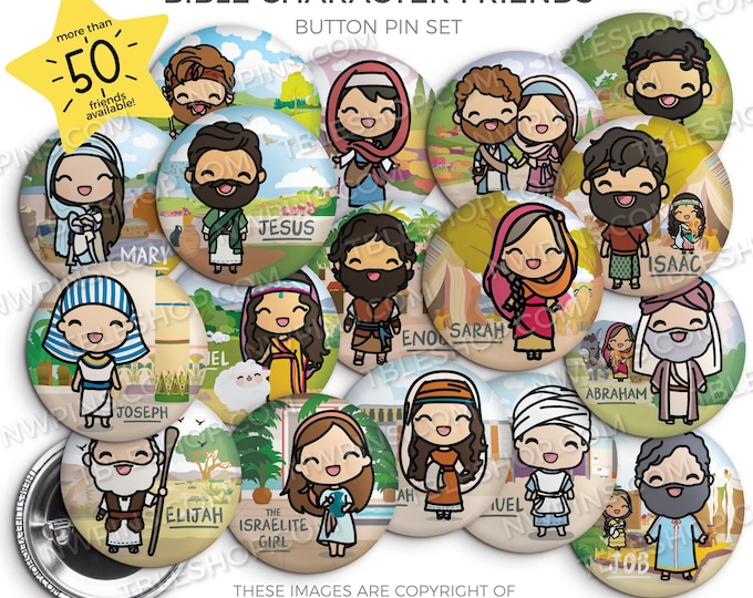 Bible Character Friends Button Pin Set