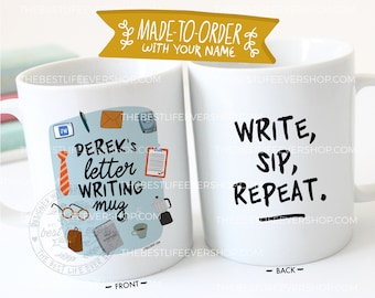 Men’s My Letter Writing Mug “Write, Sip, Repeat” 11 oz Ceramic Mug - jw gifts - jw ministry - jw pioneer gifts - best life ever