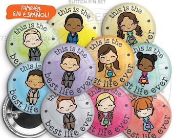 Best Life Ever Button Badge Pins Set - Multicultural Set