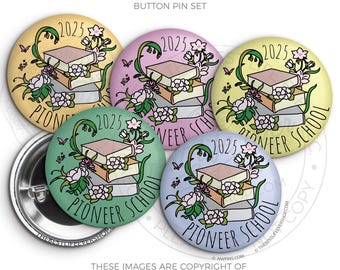 2025 Pioneer School Button Pins Set - FLORAL BOOKS - jw ministry - jw pioneer gifts - best life ever - jw org