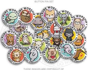Pure Worship 2025 Convention Button Pins - HAPPY ANIMALS - jw gifts - jw, convention gifts, regional convention