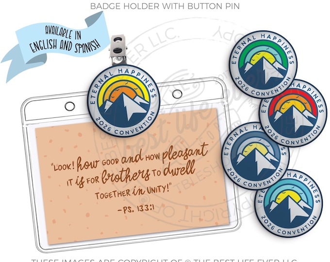 2026 Eternal Happiness Convention Badge Holder with Button Pin - ETERNAL MOUNTAIN