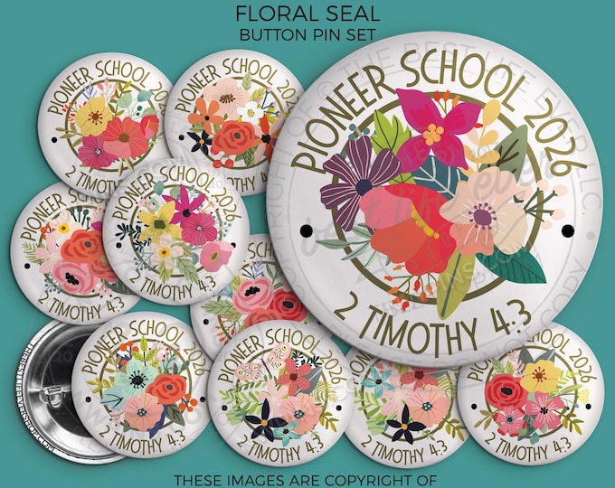 2026 Pioneer School Button Pin Set - FLORAL SEAL