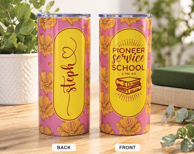 2026 Personalized Floral Pioneer School 12 oz Travel Mug/Tumbler- jw gifts - jw ministry - best life ever - jw pioneer - letter writing mug