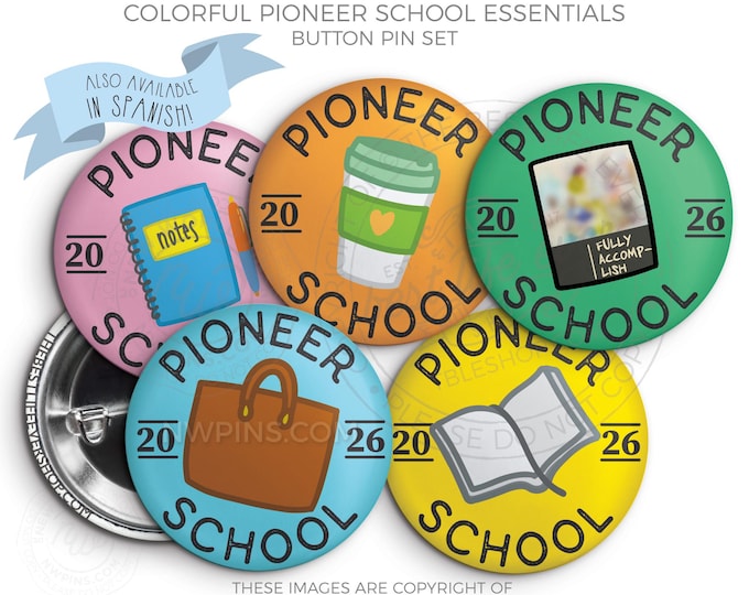 2026 Pioneer School Essentials Button Pins Set - Color Party!