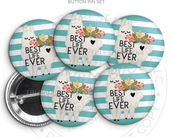 Best Life Ever FLORAL LLAMAS Button Pin Set - jw gifts - jw pioneer - gifts for pioneers - gifts for sisters
