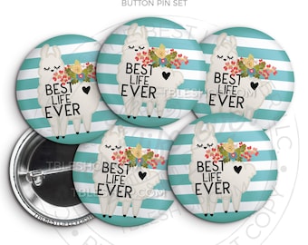 Best Life Ever FLORAL LLAMAS Button Pin Set - jw gifts - jw pioneer - gifts for pioneers - gifts for sisters