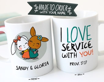2026 I Love Service With You Bunny Friends Mug -11 oz Ceramic Coffee Mug - jw gifts - jw ministry - jw pioneer gifts - best life ever-